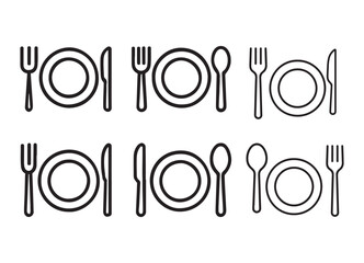 Elegant Table Setting Illustrations with Plate, Fork, Knife, and Spoon