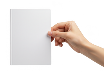 Hand holding blank card isolated on transparent background