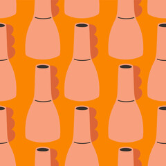 Vector seamless pattern of ceramic vase with abstract design. Cartoon illustration isolated on orange background.