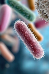 Fototapeta premium Microbe: tiny organism, bacterial cell, invisible entity, single germ, microscopic life, unicellular being, minuscule pathogen, biological unit, minute creature, microbial form.