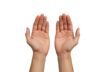 Open hands reaching upwards isolated on transparent background