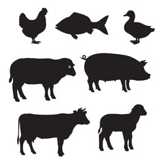 Assorted Farm Animal Silhouettes Vector Design Illustration