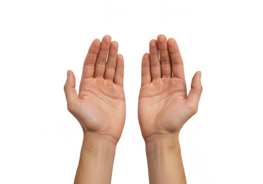 Open hands reaching upwards isolated on transparent background