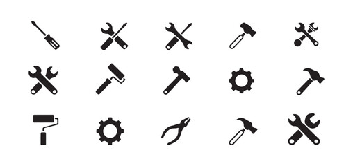 Hand Tools Silhouette Vector Icons for Maintenance and Repair