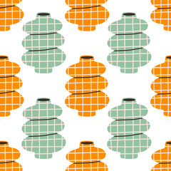 Vector seamless pattern of ceramic vase with abstract design. Cartoon illustration isolated on a white background.