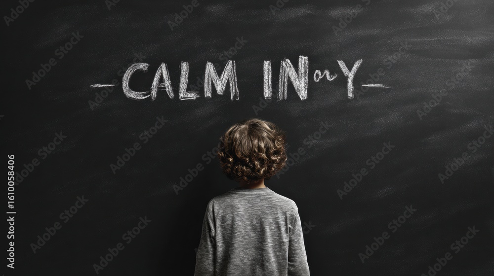 Poster focused student engaging with a chalkboard quote on mindfulness during a classroom session in a lear