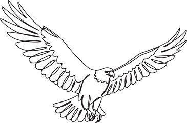 Obraz premium Continuous line illustration of a soaring eagle with wings spread wide, minimal and elegant