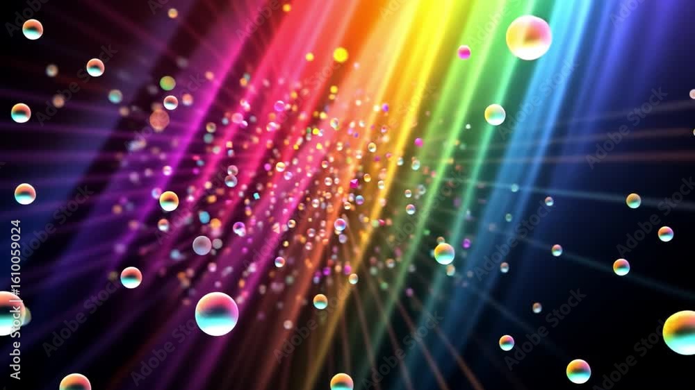 Poster vibrant abstract background of colorful light beams and bubbles in rainbow spectrum, creating shimme