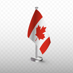 Flag of Canada. Vector illustration of a flag with flagpole on a transparent background
