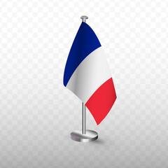 Flag of French. Vector illustration of a flag with flagpole on a transparent background