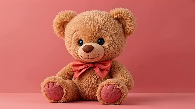 Cute Teddy Bear Seamless Pattern Animation with Red Bow on Pink Background