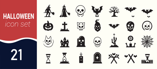 Obraz premium Halloween icons set featuring spooky creatures and symbols witch pumpkin