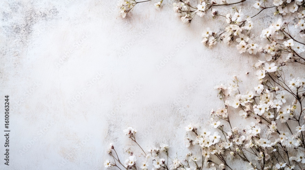Poster a beautiful arrangement of delicate white flowers on a textured background, perfect for adding a ser