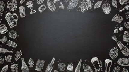 Hand-drawn Beer Types and Icons on Chalkboard With Empty Center for Adding Personalized Beverage Selections