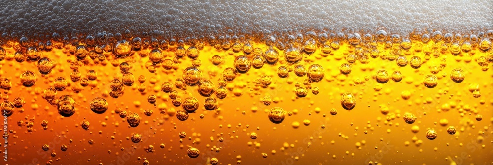 Poster macro view of beer bubbles showing a gradient fade from amber to clear at the top
