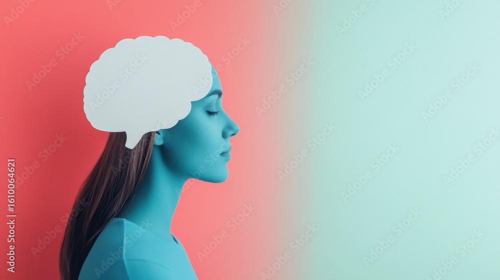 Poster this creative image features a vibrant visual representation of a profile with a brain illustration,