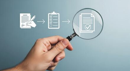 Document review process audit checklist compliance approval magnifying glass hand inspection quality check
