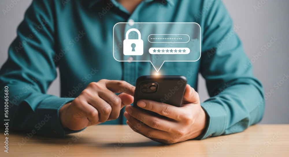Poster secure mobile phone password login authentication safety privacy protection cybersecurity access con