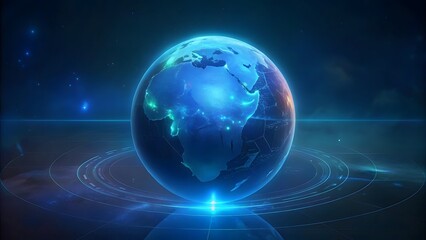 Global Network; Futuristic Earth, Digital Connections, Serene Teal Hues