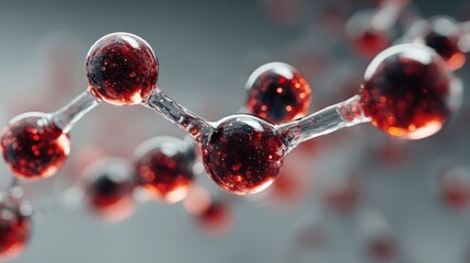 Detailed structure of molecule with vibrant red interior and clear connections