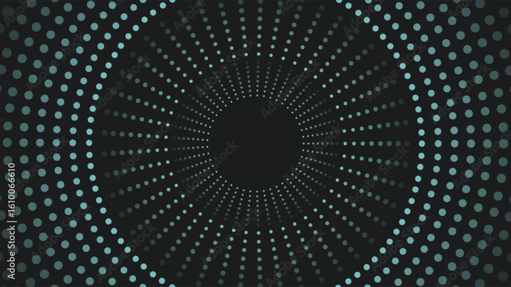 Poster modern abstract background with circular halftone dot pattern in blue on black, ideal for digital ar
