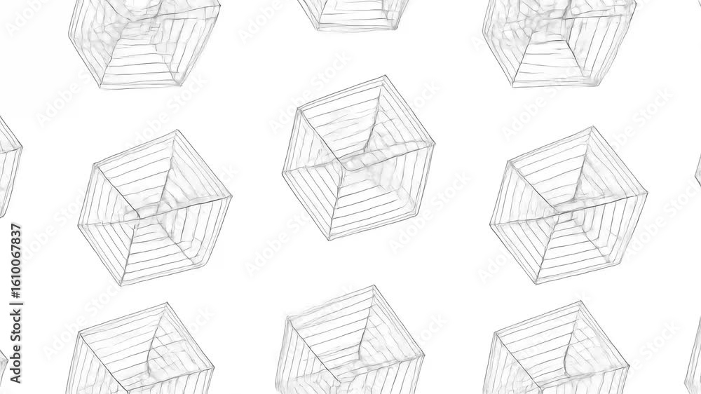 Poster abstract geometric pattern featuring transparent cubes arranged in a grid on a white background