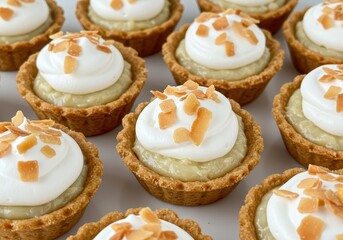 Delicious Mini Custard Tarts with Cream and Toasted Almonds in a Golden Crust