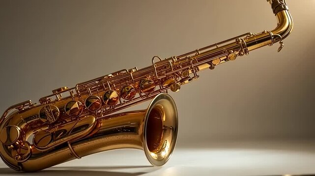 Elegant Golden Tenor Saxophone on a Light Background with soft studio lighting