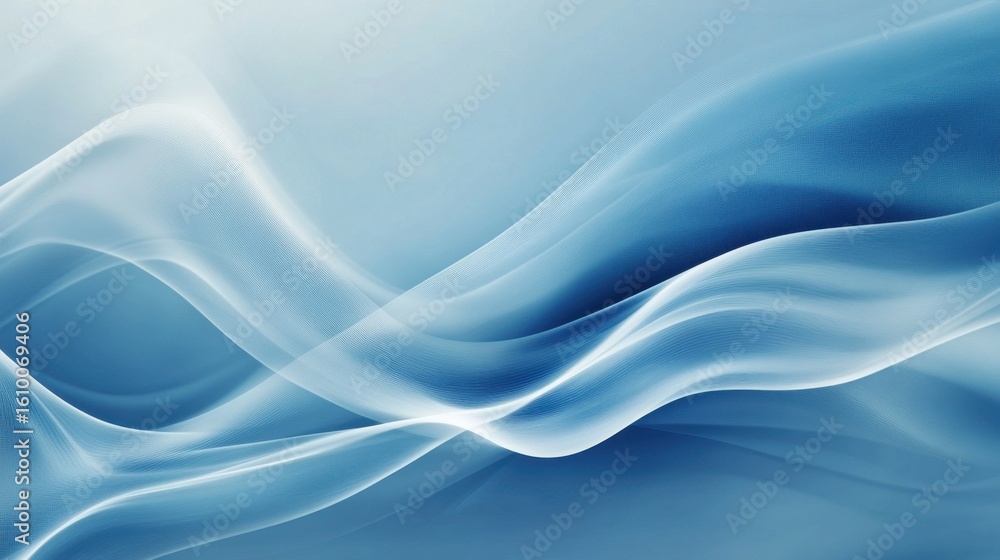 Poster explore a serene composition of soft blue waves featuring smooth curves and elegant flowing patterns