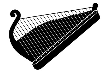Elegant zither silhouette on a clean white background for music themes