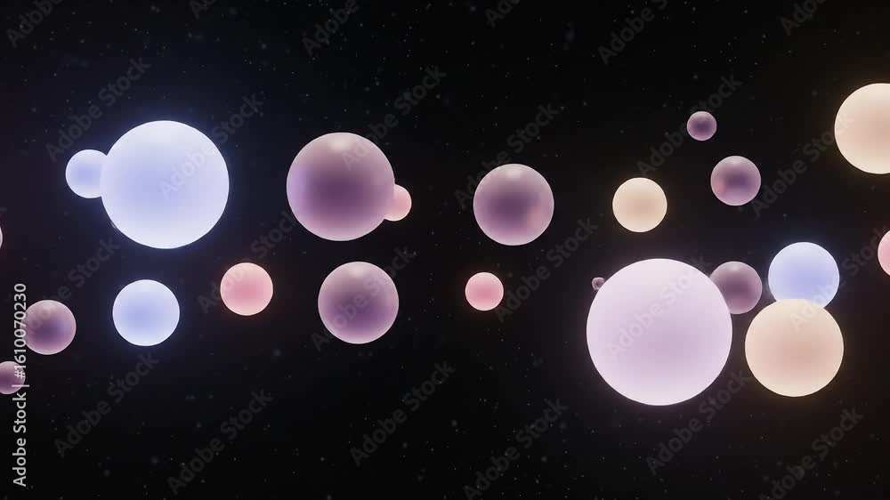 Poster abstract representation of colorful spheres floating in a cosmic space, evoking a sense of wonder