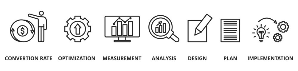 CRO - acronym of conversion rate optimization vector illustration concept with icons and words