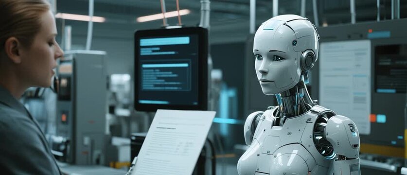 Interaction Between Human and Advanced Robotic System in a Modern Research Facility - Side View, Collaborative Technology