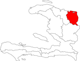 Map of Haiti with Nord-Est Department highlighted, ideal for geographic, coastal, and border region projects