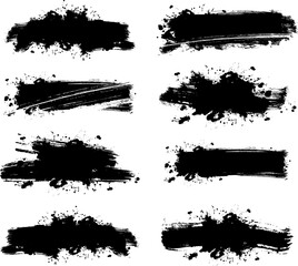 A set of grungy vector banners with paint splatters, ink splashes, and dirty brush stroke design elements