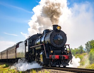 Naklejka premium Steam train moving fast through countryside