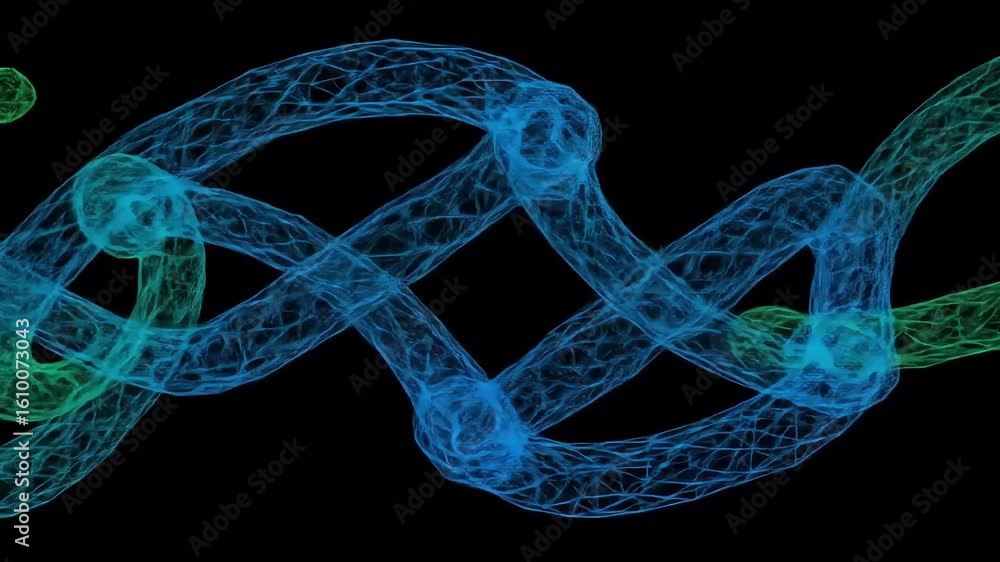 Poster abstract representation of intertwined blue and green lines creating a dynamic visual effect