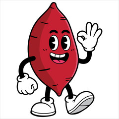 Funny vegetables cartoon sticker set in retro comic style, modern cute mascot characters in doodle hand drawn 70s inspired design