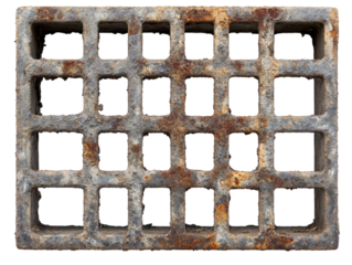 Rusty Metal Grid on Transparent Background