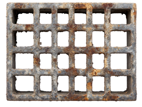 Rusty Metal Grid on Transparent Background