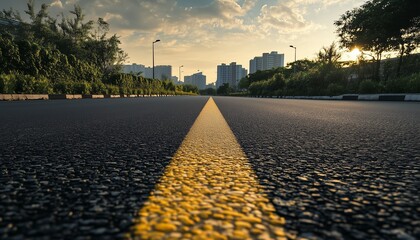 Road way perspective at ground asphalt in city