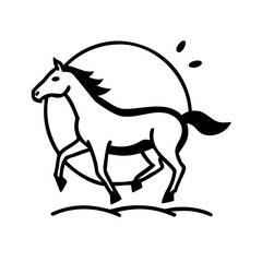 Obraz premium Wild Horse Galloping Silhouette Over Glowing Plain at Sunset