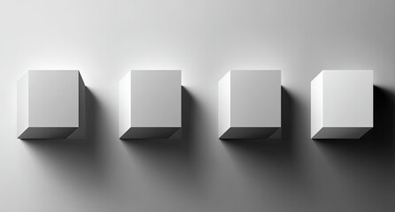 Four identical light gray cubes in a horizontal row, casting subtle shadows