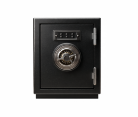Black safe with combination lock representing security and financial protection