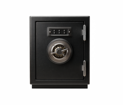 Black safe with combination lock representing security and financial protection