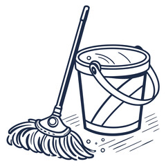 Mop and Bucket Illustration for Cleaning Services and Household Chores