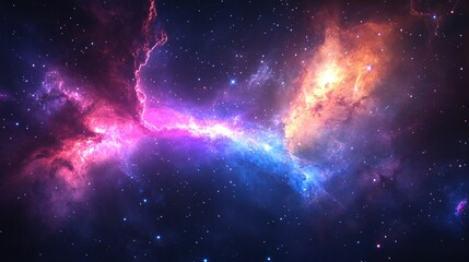 Naklejka premium A glowing nebula forming a galaxy shape with radiant blues, purples, and pinks.
