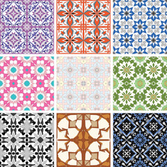 Geometric Floral Seamless Pattern Collection – Set of 9 Vector Wallpapers for Tiles, Fabric, and Backgrounds
