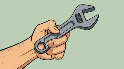Obraz premium Close-up vector illustration of a hand holding an adjustable wrench, perfect for DIY, repair, and maintenance projects, emphasizing tools and craftsmanship.