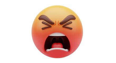 Fototapeta premium Highly frustrated 3D emoji icon shouting in rage and anger isolated on white background